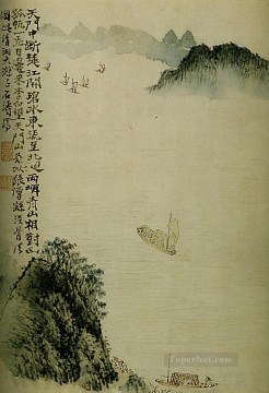 中国 Painting - 下尾は戸口にボートで向かう 1707 年の古い中国人